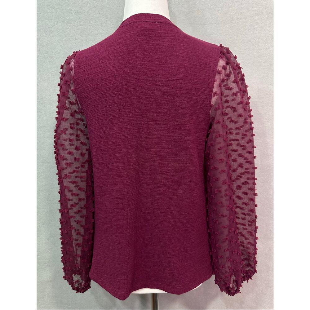 Maeve Anthropologie Plum Swiss Dot Puff Sleeve Textured Top XXS - Picture 4 of 9